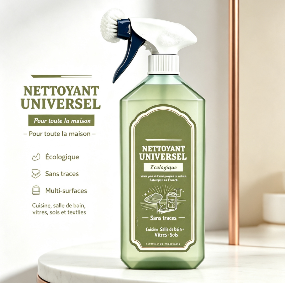 Nettoyant universel tout‑en‑un avec brosse amovible‑Nettoie, dégraisse sans laisser de traces 750ml