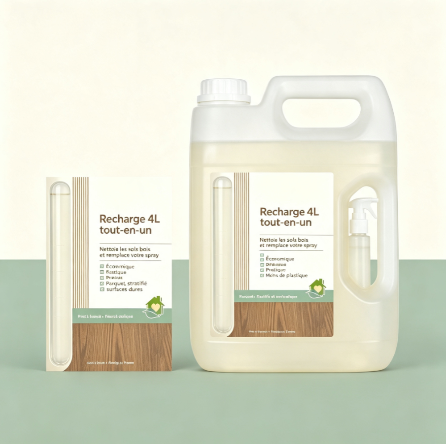 Nettoyant pour parquets et sols bois 4L Recharge | Sans traces, sûr pour parquet massif et stratifié, avec buse de pulvérisation amovible