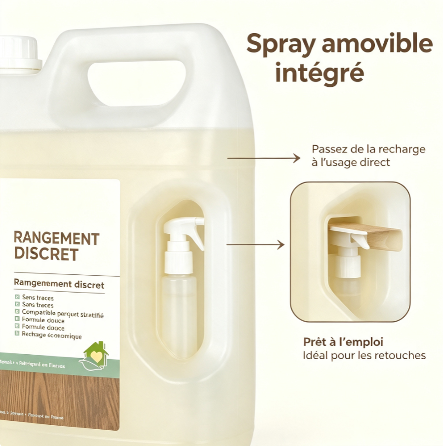 Nettoyant pour parquets et sols bois 4L Recharge | Sans traces, sûr pour parquet massif et stratifié, avec buse de pulvérisation amovible