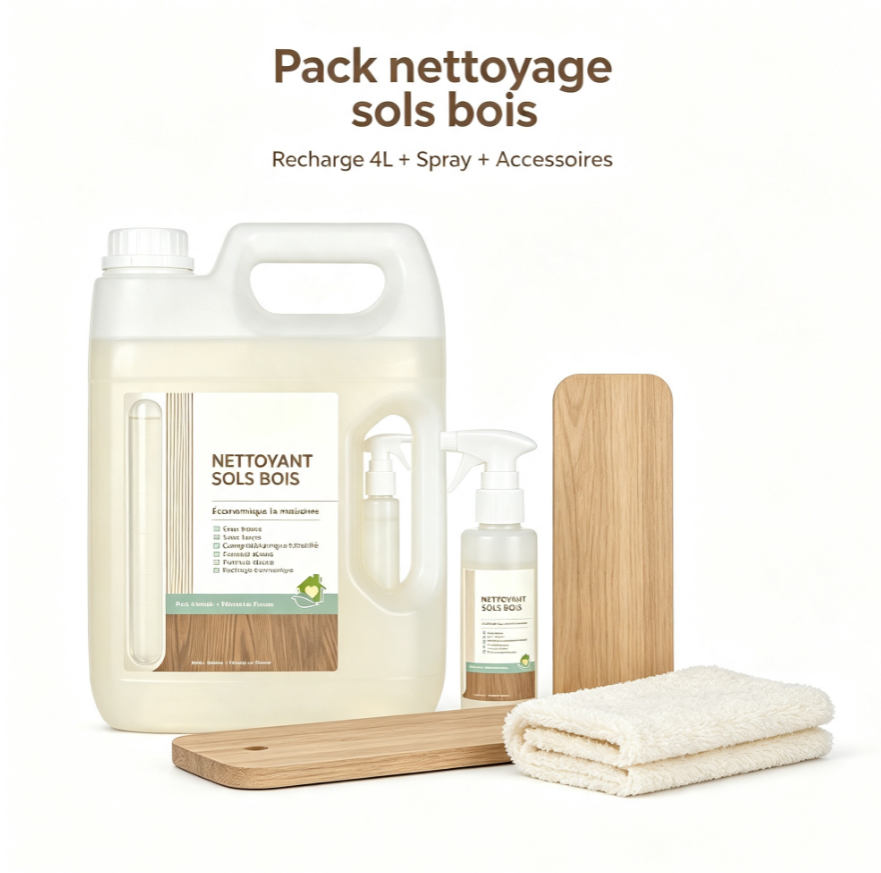 Nettoyant pour parquets et sols bois 4L Recharge | Sans traces, sûr pour parquet massif et stratifié, avec buse de pulvérisation amovible