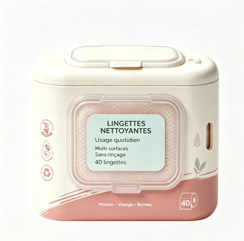 Lingettes nettoyantes universelles multi‑surfaces, sans rinçage, pratiques pour tous vos déplacements et la maison
