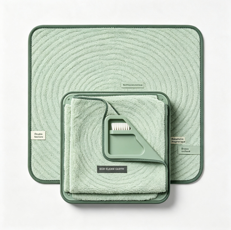 Chiffon microfibre multifonction magnétique | Double texture avec brosse silicone amovible, pour cuisine, maison et surfaces dures