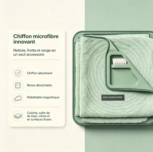 Chiffon microfibre multifonction magnétique | Double texture avec brosse silicone amovible, pour cuisine, maison et surfaces dures