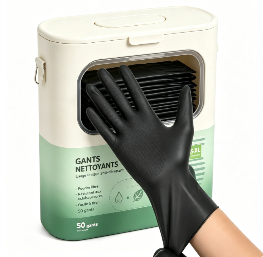 Gants de nettoyage jetables tout‑usage, distributeur pratique avec fenêtre de visualisation, pour maison et professionnel
