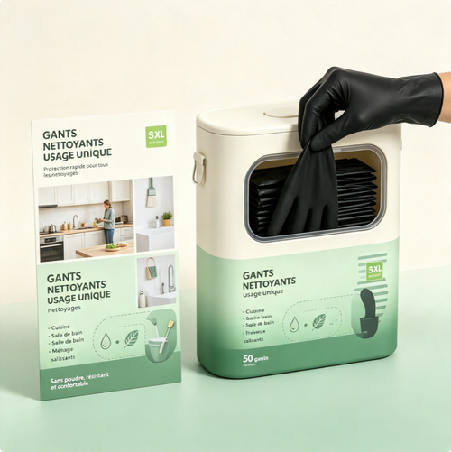 Gants de nettoyage jetables tout‑usage, distributeur pratique avec fenêtre de visualisation, pour maison et professionnel