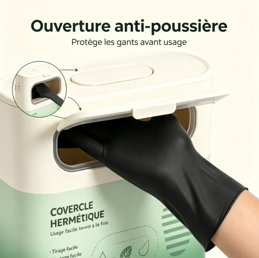 Gants de nettoyage jetables tout‑usage, distributeur pratique avec fenêtre de visualisation, pour maison et professionnel