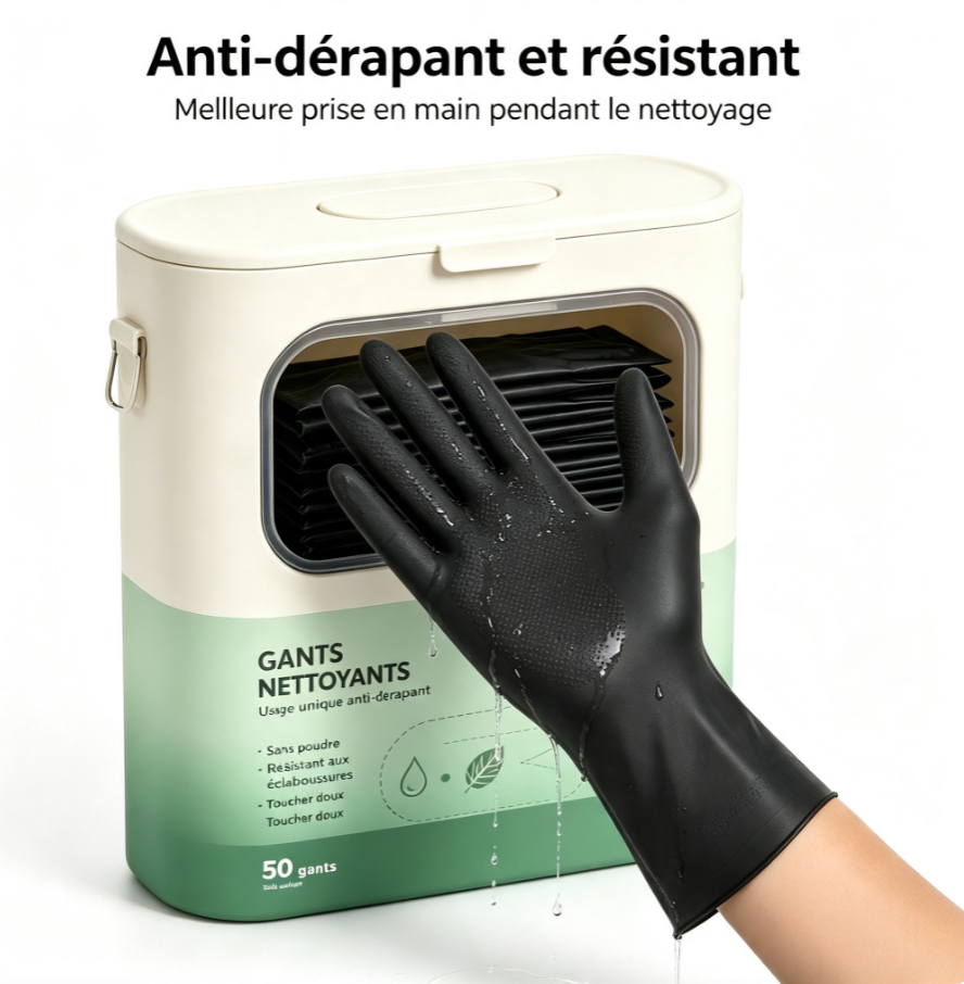 Gants de nettoyage jetables tout‑usage, distributeur pratique avec fenêtre de visualisation, pour maison et professionnel