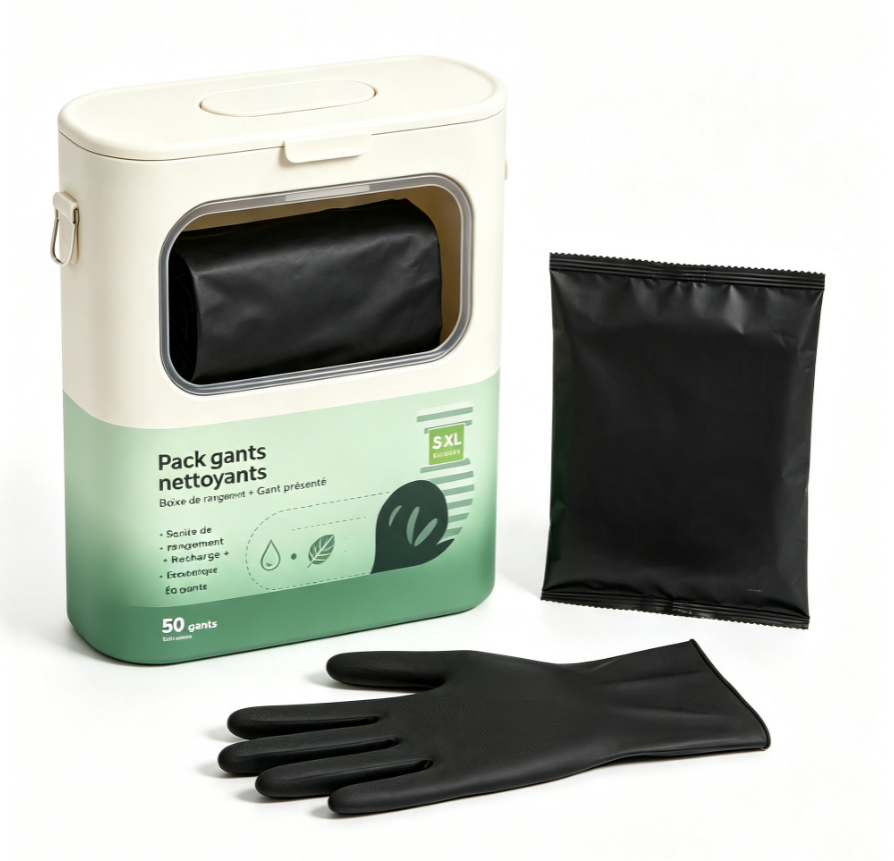 Gants de nettoyage jetables tout‑usage, distributeur pratique avec fenêtre de visualisation, pour maison et professionnel