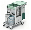 Chariot ménager innovant pliable, modules magnétiques sans outil, compartiment anti‑poussière, roues silencieuses à frein